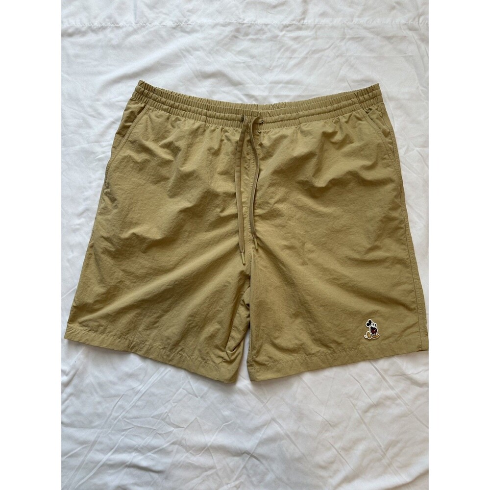 Disney Mickey Mouse Mens Chino Khaki Tan Shorts XL Embroidered Drawstring